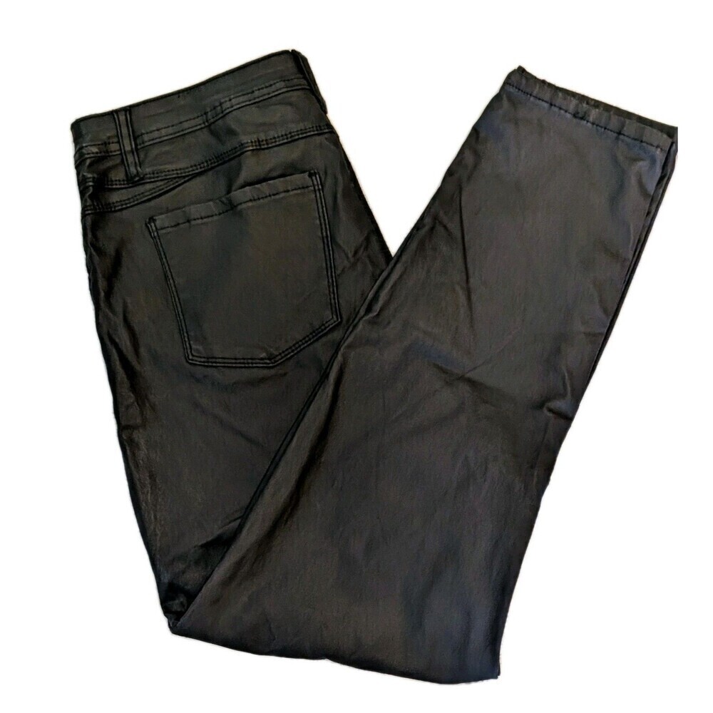 Elite Jeans Women’s 15 Black Coated Faux Leather Skinny Pants High Rise Stretch